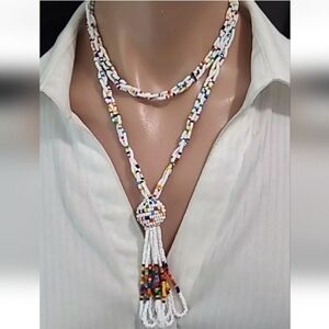 NATIVE AMERICAN COLORFUL HANDMADE BEADED TASSEL NECKLACE
